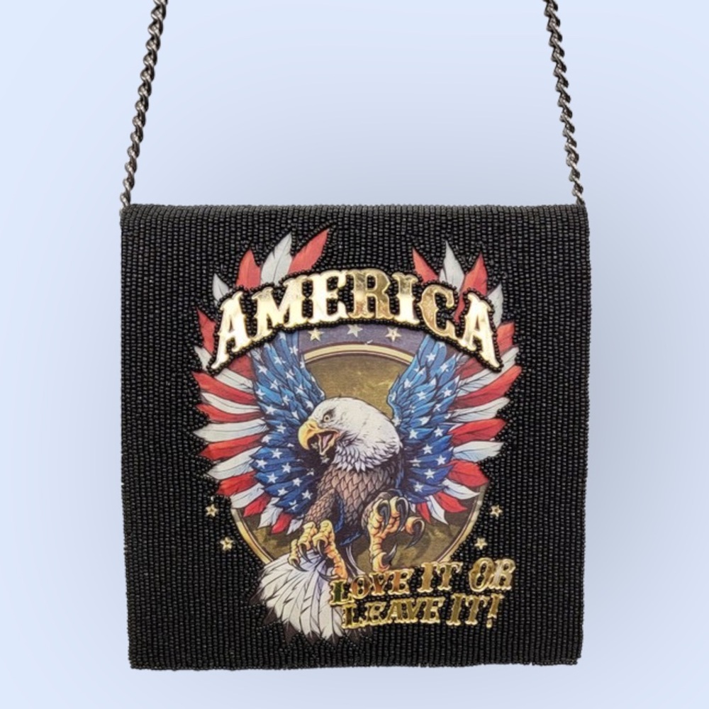 RESTOK America Love It Or Leave It Street Art Intricately Handmade Beaded Clutch